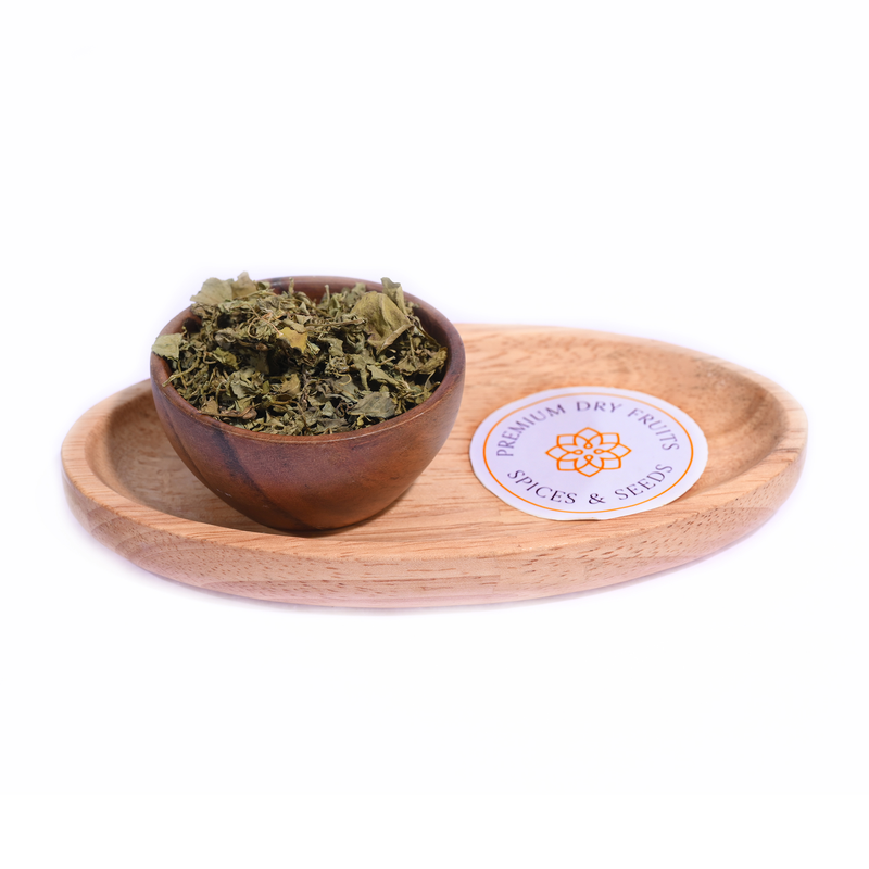 Dry Fenugreek Leaves in a Wooden Bowl - Aromatic and Flavorful Herb